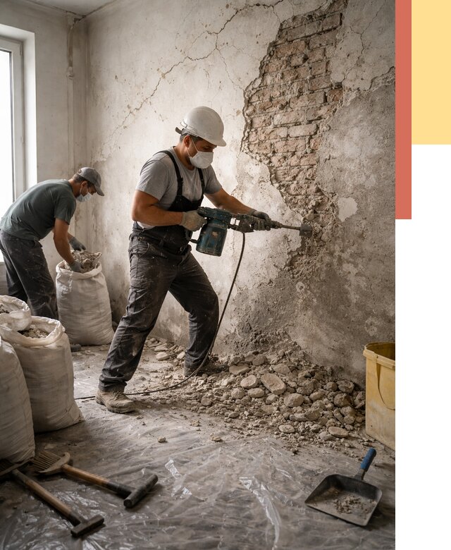 Демонтаж штукатурки со стен в Лабинске от 7721 руб/м² — быстро и недорого | ОТДЕЛОЧНИК-Лбк