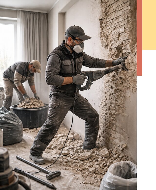 Демонтаж декоративного камня в Лабинске от 1555 руб/м² — быстро и недорого | ОТДЕЛОЧНИК-Лбк