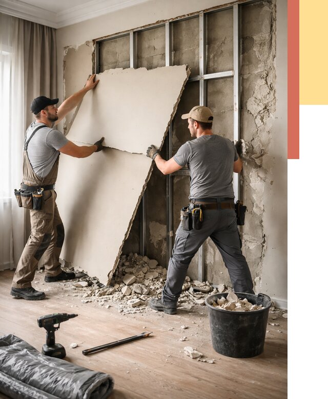 Демонтаж гипсокартона со стен в Лабинске от 375 руб. — услуги демонтажа | ОТДЕЛОЧНИК-Лбк