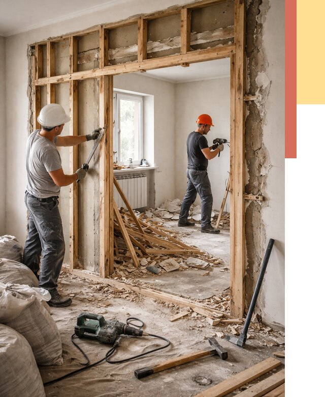 Демонтаж деревянных перегородок в Лабинске от 3432 руб. — быстро и недорого | ОТДЕЛОЧНИК-Лбк