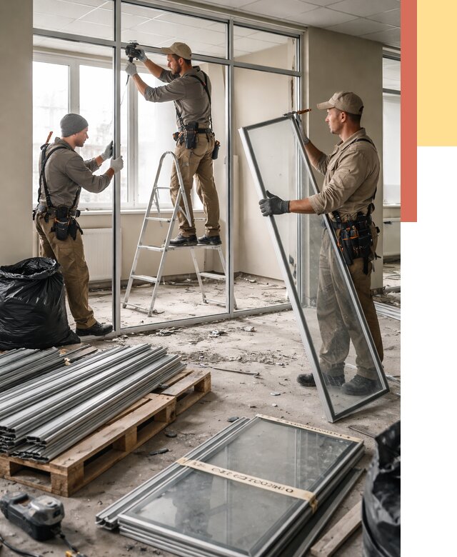 Демонтаж алюминиевых перегородок в Лабинске от 4504 руб. — быстро и недорого | ОТДЕЛОЧНИК-Лбк