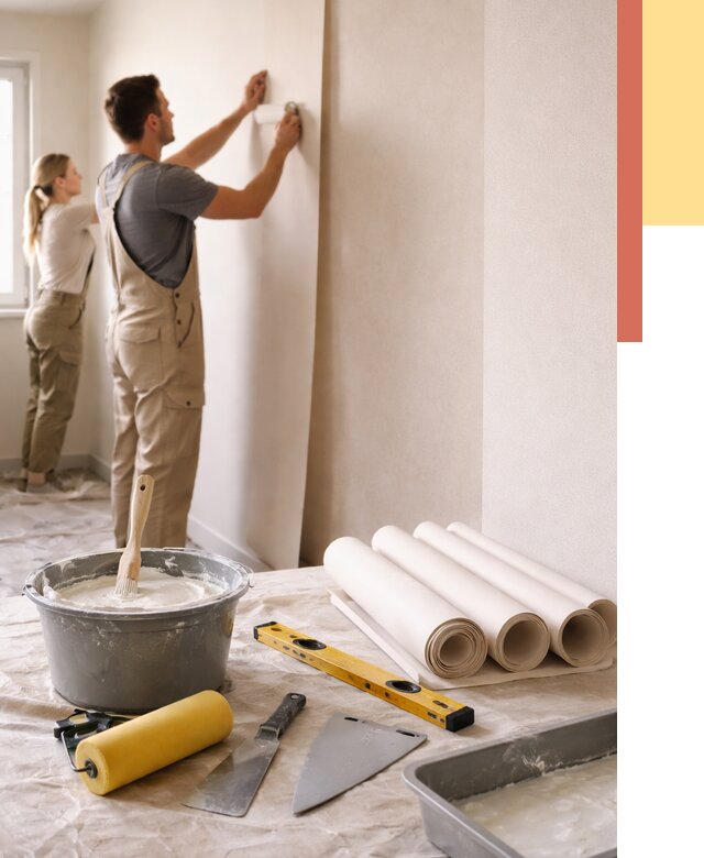 Поклейка бумажных обоев в Лабинске от 5898 руб./м2 — быстро и недорого | ОТДЕЛОЧНИК-Лбк