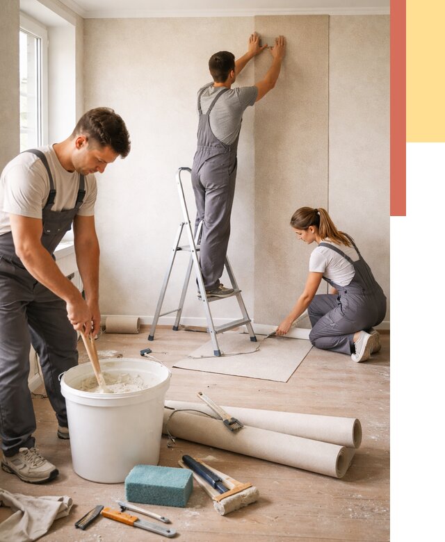 Оклейка стен обоями в Лабинске от 3753 руб/м2 — быстро и недорого | ОТДЕЛОЧНИК-Лбк