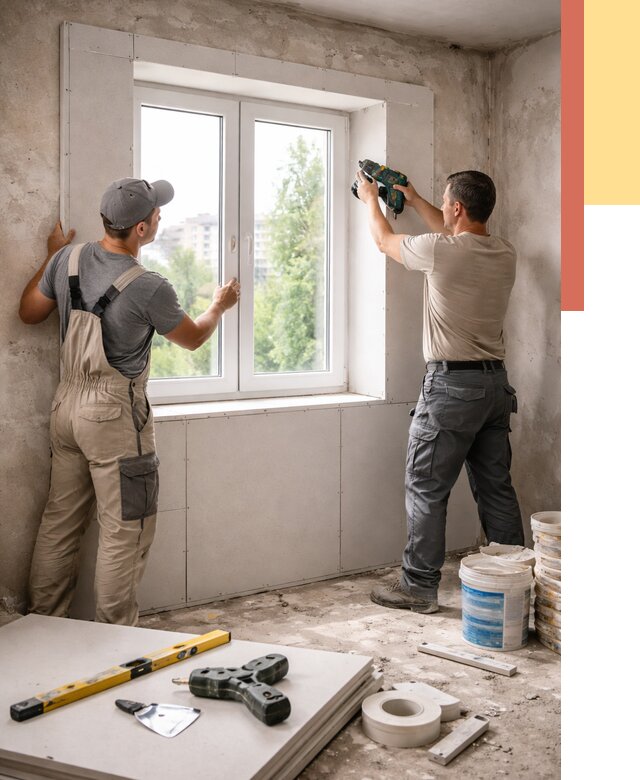 Монтаж откосов из гипсокартона в Лабинске от 4826 руб. под ключ | ОТДЕЛОЧНИК-Лбк