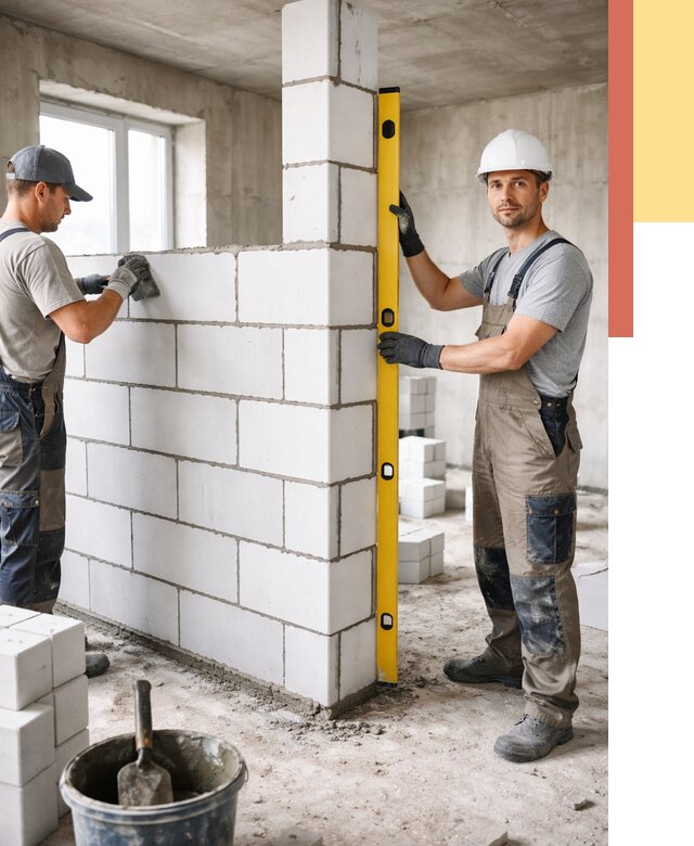 Кладка перегородок из пеноблока в Лабинске от 1930 руб. под ключ | ОТДЕЛОЧНИК-Лбк