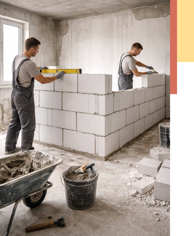 Кладка перегородок из ПГП в Лабинске от 2681 руб./м2 — монтаж и возведение под ключ | ОТДЕЛОЧНИК-Лбк