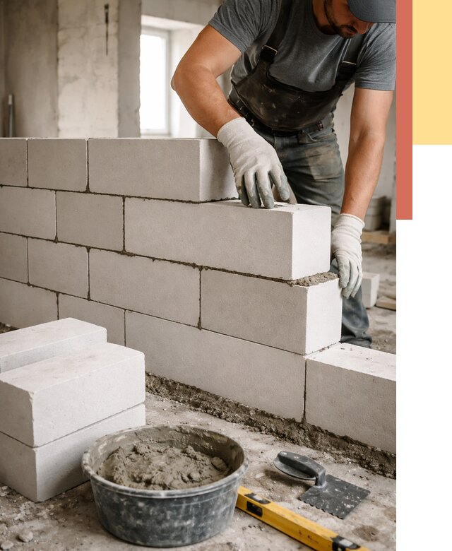 Кладка перегородок из силикатного блока в Лабинске от 4290 руб. под ключ | ОТДЕЛОЧНИК-Лбк