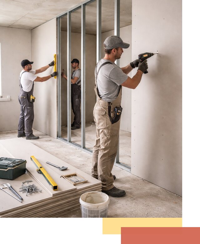 Однослойная перегородка из гипсокартона в Лабинске под ключ, монтаж и отделка