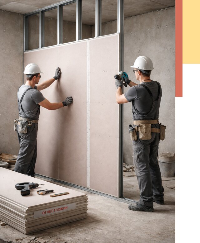 Перегородка из огнестойкого гипсокартона в Лабинске от 1984 руб. под ключ | ОТДЕЛОЧНИК-Лбк