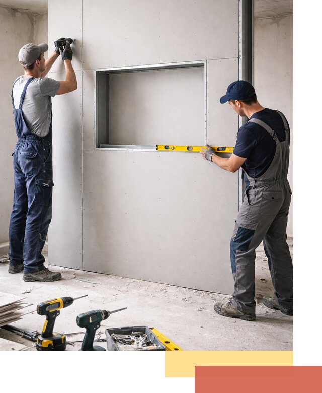 Перегородка из гипсокартона с нишей под декор в Лабинске