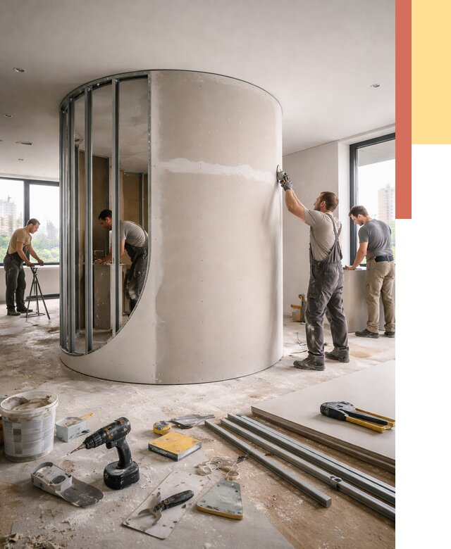 Радиусная перегородка из гипсокартона в Лабинске от 3110 руб. под ключ | ОТДЕЛОЧНИК-Лбк