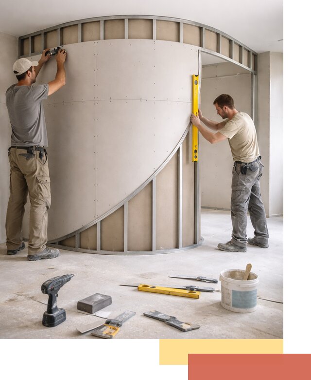 Радиусная перегородка из гипсокартона в Лабинске под ключ