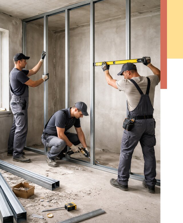 Монтаж каркаса перегородки из профиля в Лабинске от 804 руб. | ОТДЕЛОЧНИК-Лбк