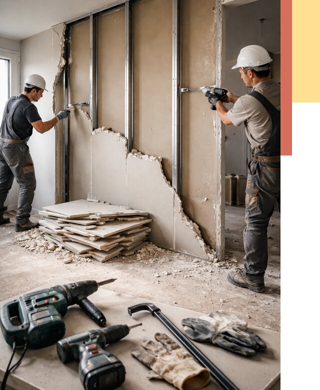 Демонтаж перегородки из гипсокартона в Лабинске от 1287 руб. быстро и недорого | ОТДЕЛОЧНИК-Лбк