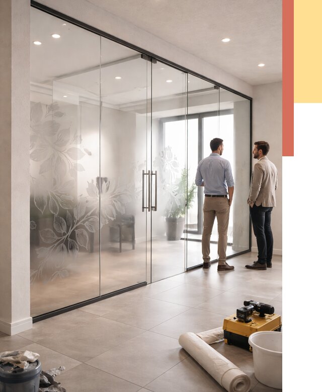 Стеклянные перегородки с рисунком в Лабинске от 13405 руб. монтаж и нанесение | ОТДЕЛОЧНИК-Лбк