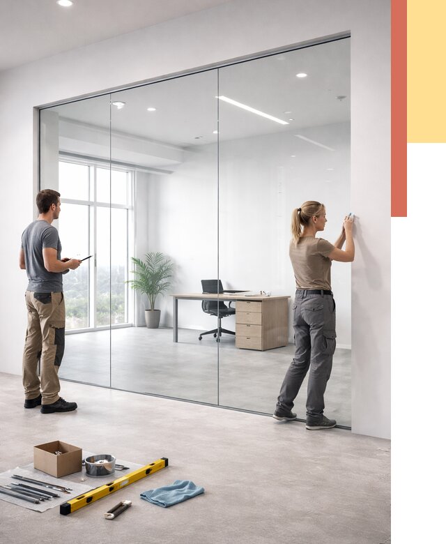 Перегородки из закаленного стекла в Лабинске от 10188 руб. под ключ | ОТДЕЛОЧНИК-Лбк