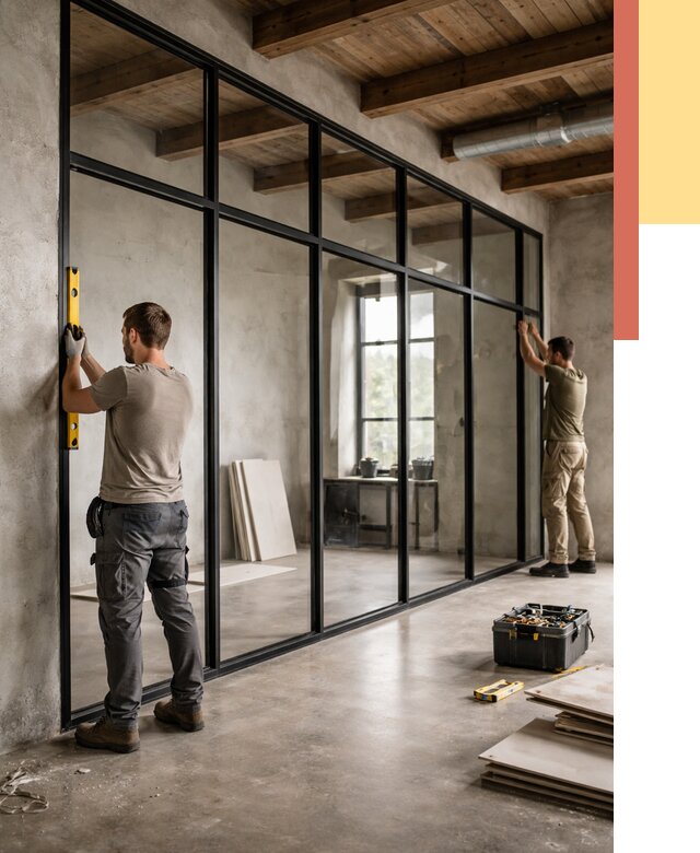 Стеклянные перегородки лофт в Лабинске от 11260 руб. под ключ | ОТДЕЛОЧНИК-Лбк