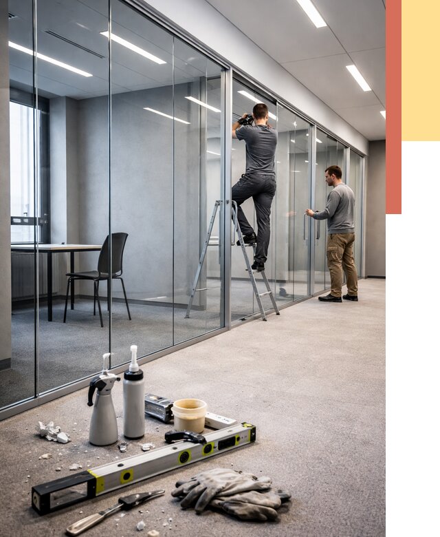 Стеклянные офисные перегородки в Лабинске от 9115 руб. — монтаж и установка | ОТДЕЛОЧНИК-Лбк