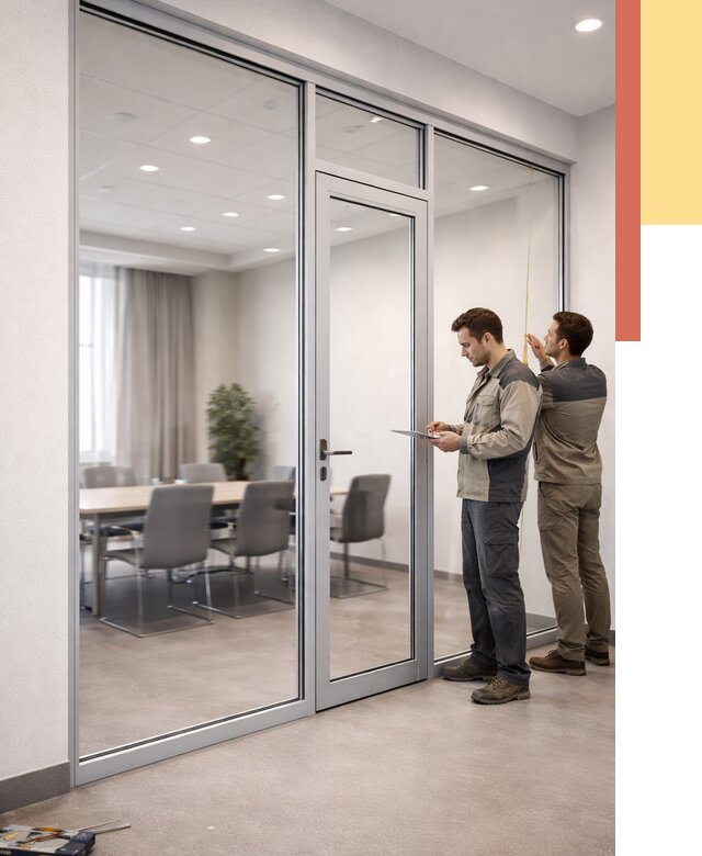 Установка и монтаж алюминиевых перегородок со стеклом в Лабинске от 8794 руб. | ОТДЕЛОЧНИК-Лбк