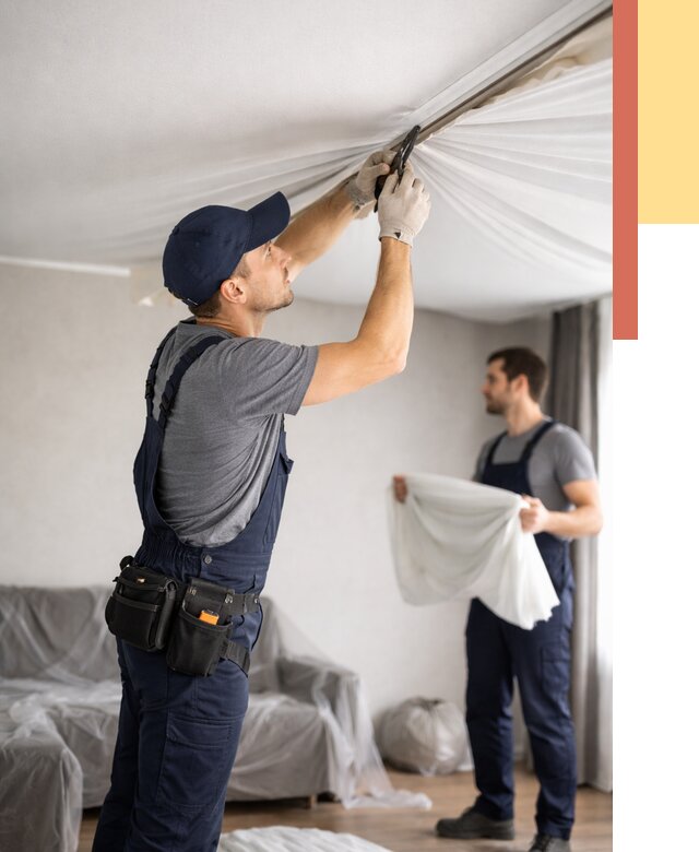 Демонтаж натяжного потолка в Лабинске от 4826 руб. — снятие и разбор под ключ | ОТДЕЛОЧНИК-Лбк