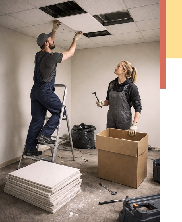 Демонтаж потолочной плитки в Лабинске от 4826 руб. быстро и недорого | ОТДЕЛОЧНИК-Лбк