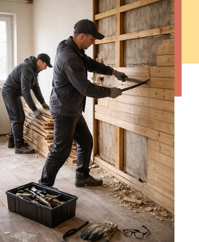 Демонтаж вагонки в Лабинске от 4075 руб/м2 — быстро и недорого | ОТДЕЛОЧНИК-Лбк