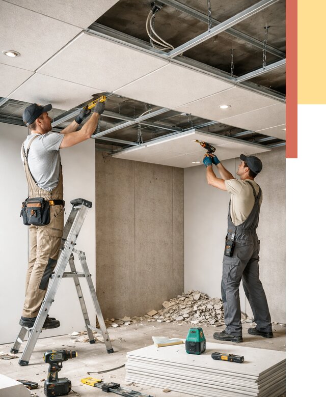 Монтаж акустического потолка в Лабинске от 6971 руб/м2 — быстро и недорого | ОТДЕЛОЧНИК-Лбк