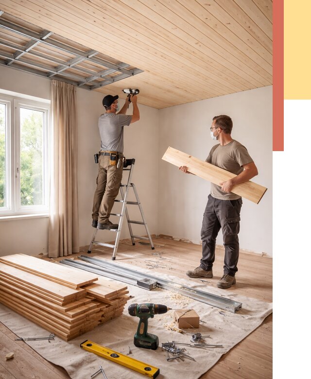 Монтаж потолка из вагонки в Лабинске от 6971 руб. | Быстро и недорого — ОТДЕЛОЧНИК-Лбк