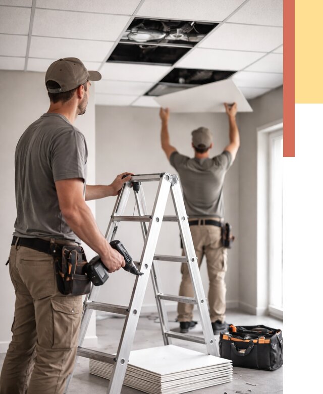 Обслуживание подвесного потолка в Лабинске от 3753 руб. — быстро и недорого | ОТДЕЛОЧНИК-Лбк