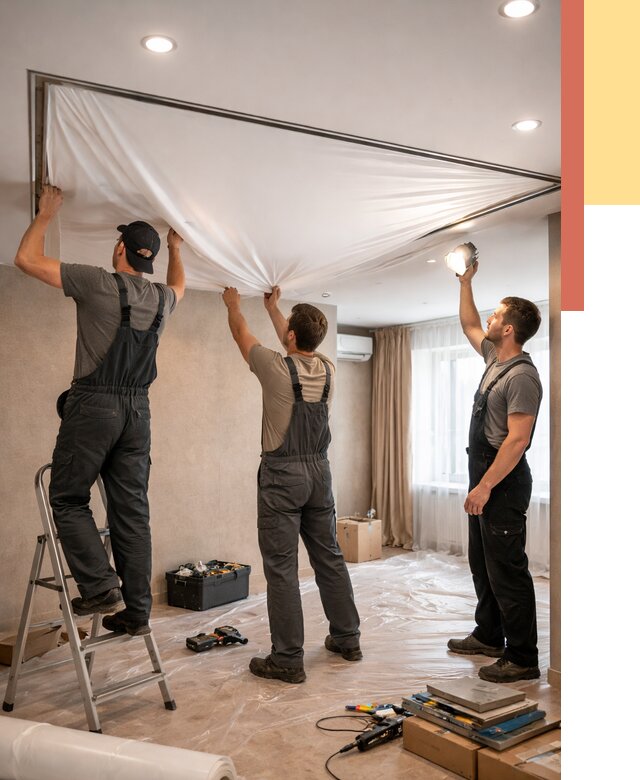 Монтаж ПВХ натяжного потолка в Лабинске от 3753 руб. под ключ | ОТДЕЛОЧНИК-Лбк