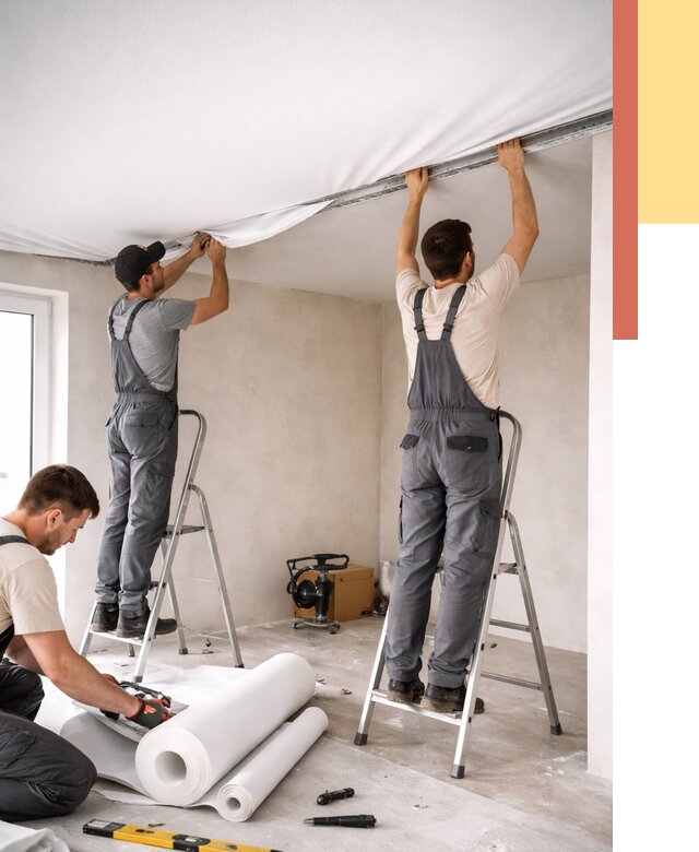 Монтаж тканевого натяжного потолка в Лабинске от 3753 руб. под ключ | ОТДЕЛОЧНИК-Лбк