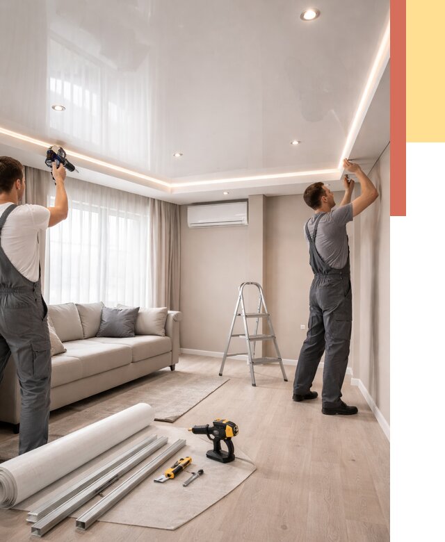 Монтаж глянцевого натяжного потолка в Лабинске от 804 руб. под ключ | ОТДЕЛОЧНИК-Лбк