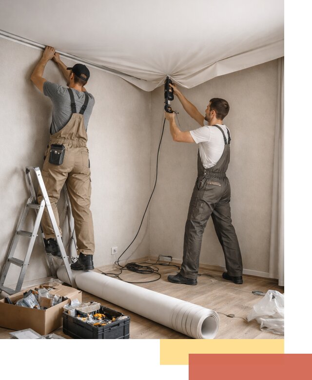 Монтаж цветного натяжного потолка в Лабинске за один день