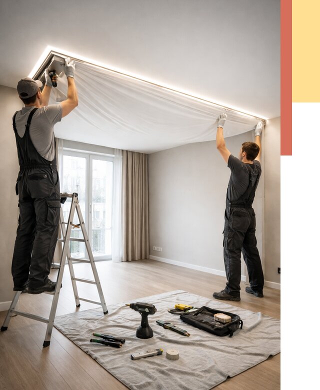 Монтаж парящего натяжного потолка в Лабинске от 4826 руб. быстро и недорого | ОТДЕЛОЧНИК-Лбк