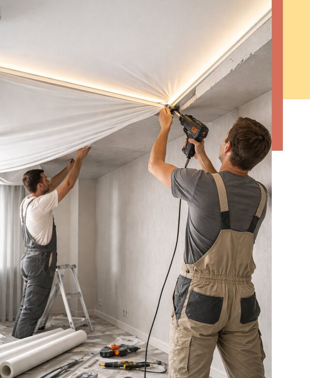 Монтаж натяжного потолка с подсветкой в Лабинске от 1019 руб. | ОТДЕЛОЧНИК-Лбк