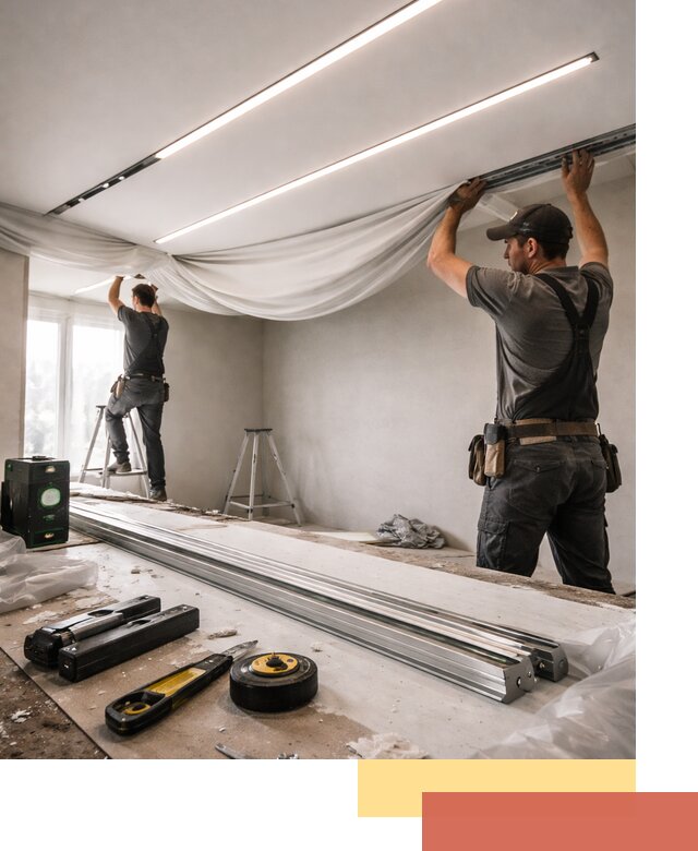 Монтаж натяжных потолков со световыми линиями в Лабинске