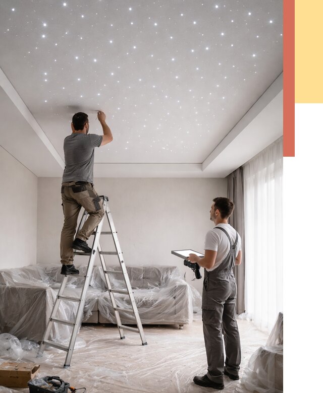 Монтаж натяжного потолка «звездное небо» в Лабинске от 6971 руб. | ОТДЕЛОЧНИК-Лбк