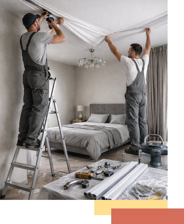 Монтаж натяжного потолка в спальне в Лабинске