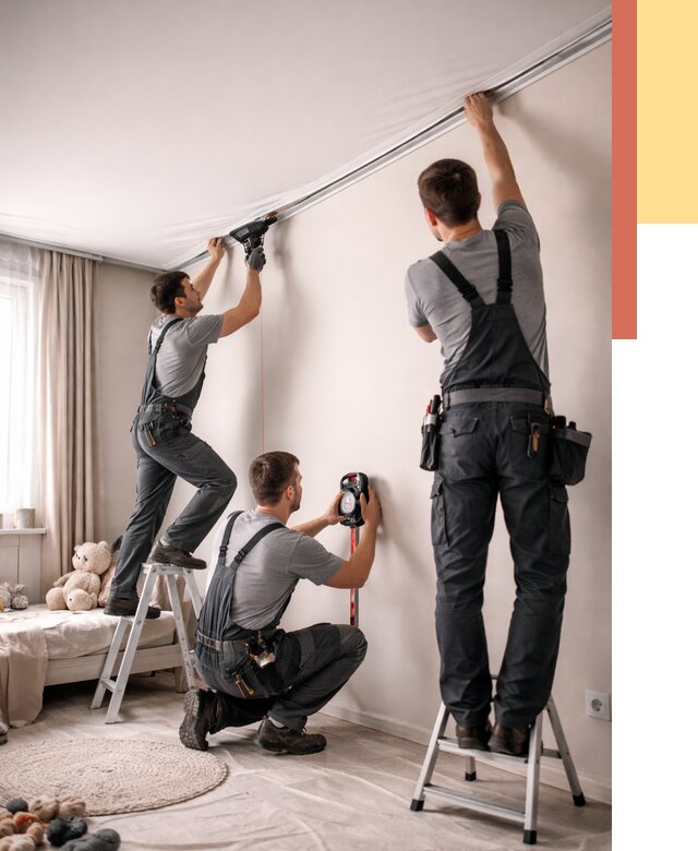 Монтаж натяжного потолка в детской в Лабинске от 3753 руб. — быстро и недорого | ОТДЕЛОЧНИК-Лбк