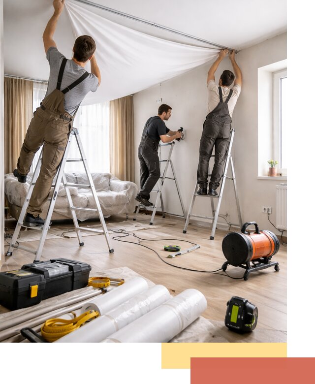 Монтаж натяжного потолка в гостиной в Лабинске