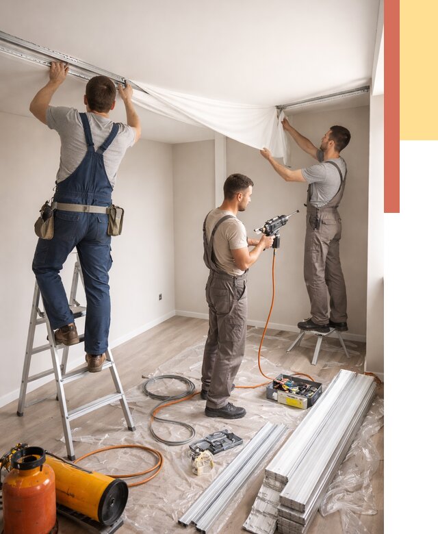 Монтаж натяжного потолка в студии в Лабинске от 5898 руб. — быстро и недорого | ОТДЕЛОЧНИК-Лбк