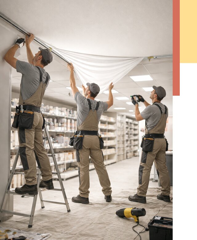 Монтаж натяжного потолка в магазине в Лабинске от 4826 руб. быстро и недорого | ОТДЕЛОЧНИК-Лбк