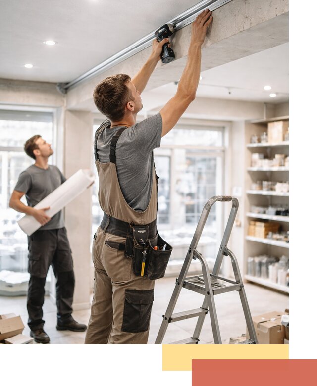 Монтаж натяжных потолков в магазине в Лабинске