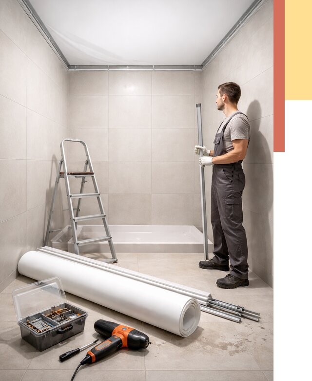 Монтаж натяжного потолка в санузле в Лабинске от 1984 руб. — ОТДЕЛОЧНИК-Лбк