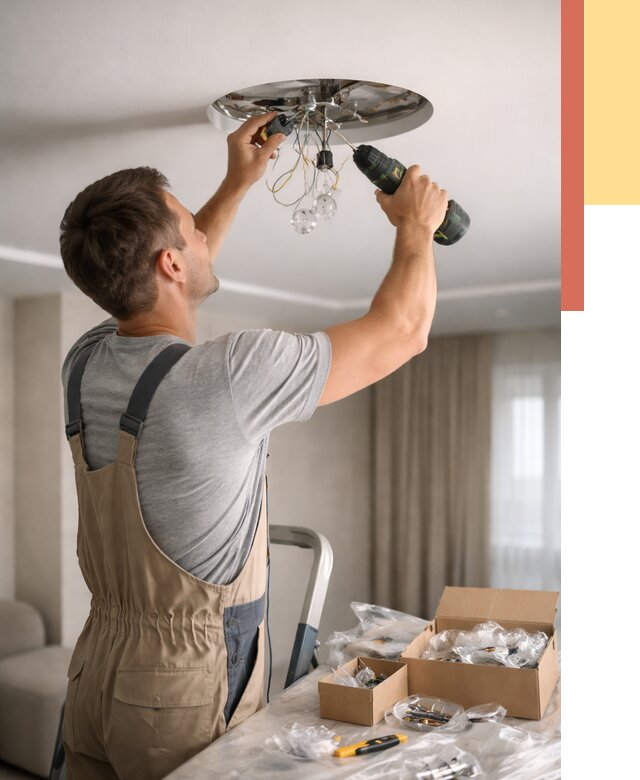 Установка люстры в натяжной потолок в Лабинске от 1287 руб. | Быстро и недорого — ОТДЕЛОЧНИК-Лбк