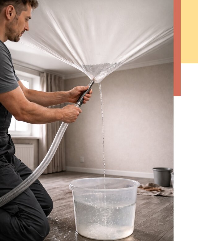 Слив воды с натяжного потолка в Лабинске от 2681 руб. быстро и недорого | ОТДЕЛОЧНИК-Лбк