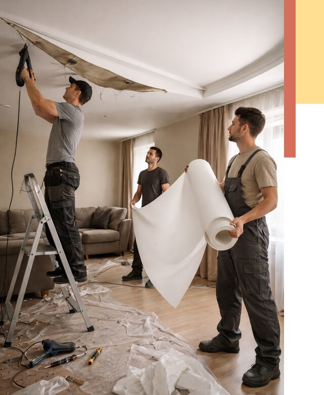 Замена полотна натяжного потолка в Лабинске от 10188 руб. быстро и недорого | ОТДЕЛОЧНИК-Лбк