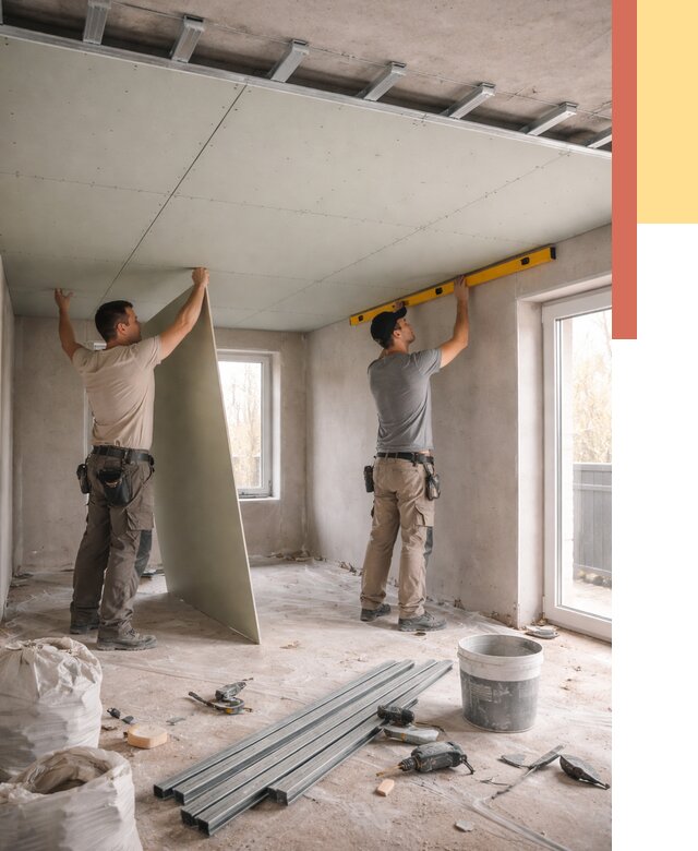 Одноуровневый потолок из гипсокартона в Лабинске от 804 руб. — монтаж под ключ | ОТДЕЛОЧНИК-Лбк