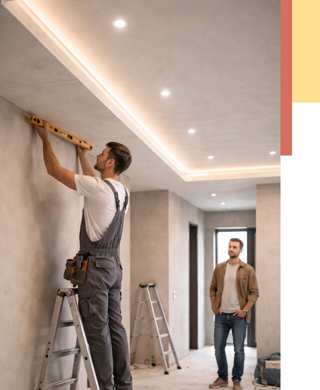 Потолок из гипсокартона с подсветкой в Лабинске от 804 руб./м2 под ключ | ОТДЕЛОЧНИК-Лбк