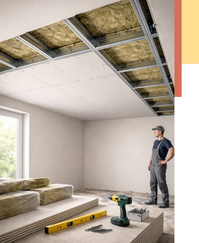 Звукоизоляция потолка ГКЛ в Лабинске от 1019 руб. — монтаж под ключ | ОТДЕЛОЧНИК-Лбк